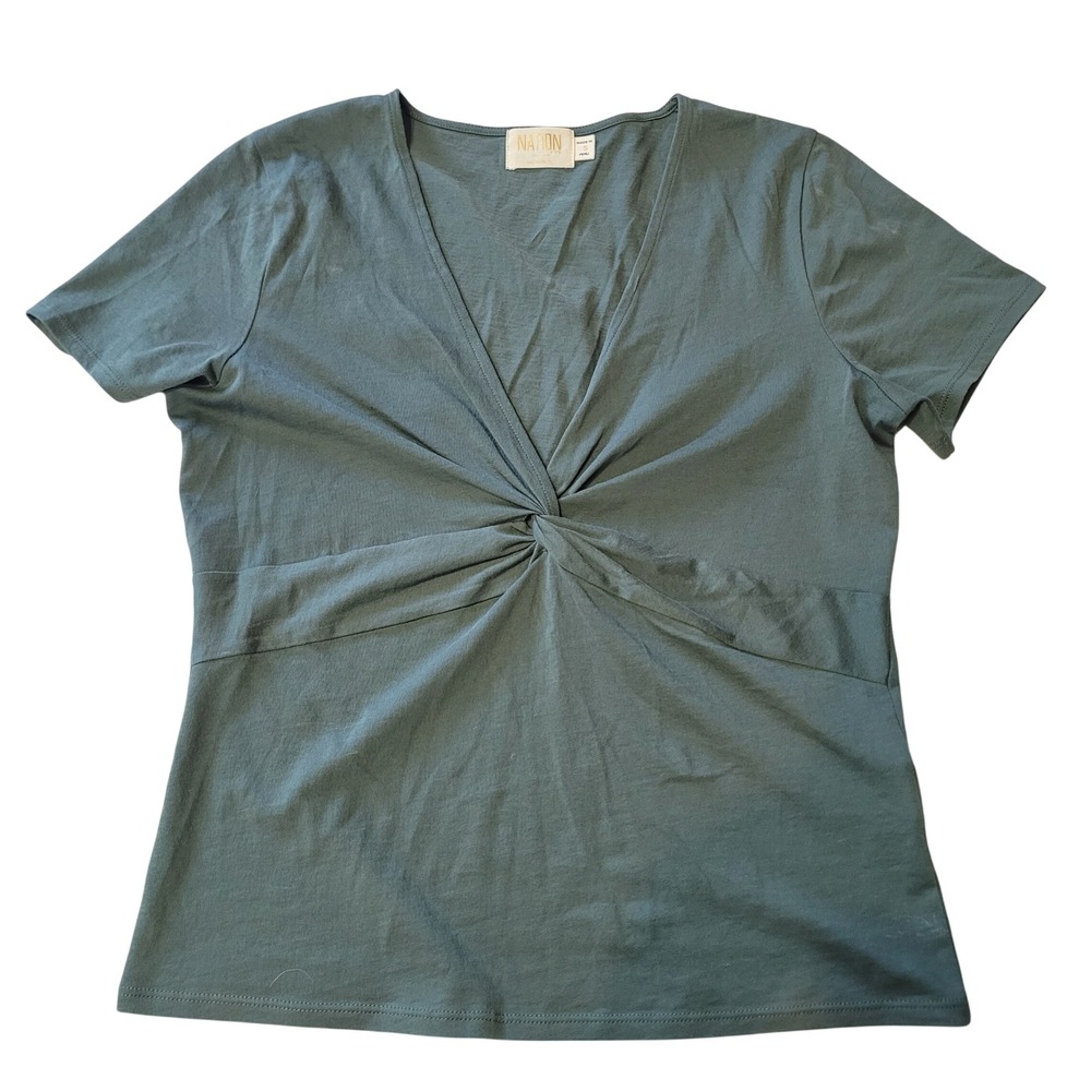 Nation LTD Womens Small Twist Front V-Neck Top Green Organic Cotton